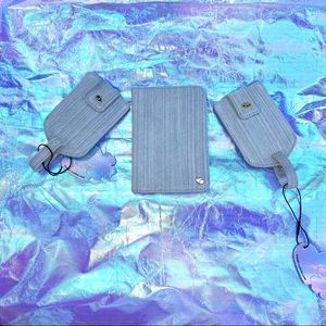 Stoney Clover Lane denim passport case and luggage tag set (both included)